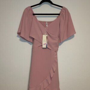 Dokotoo Mauve Pink Flutter Sleeve Wrap Ruffle Mini Dress NWT